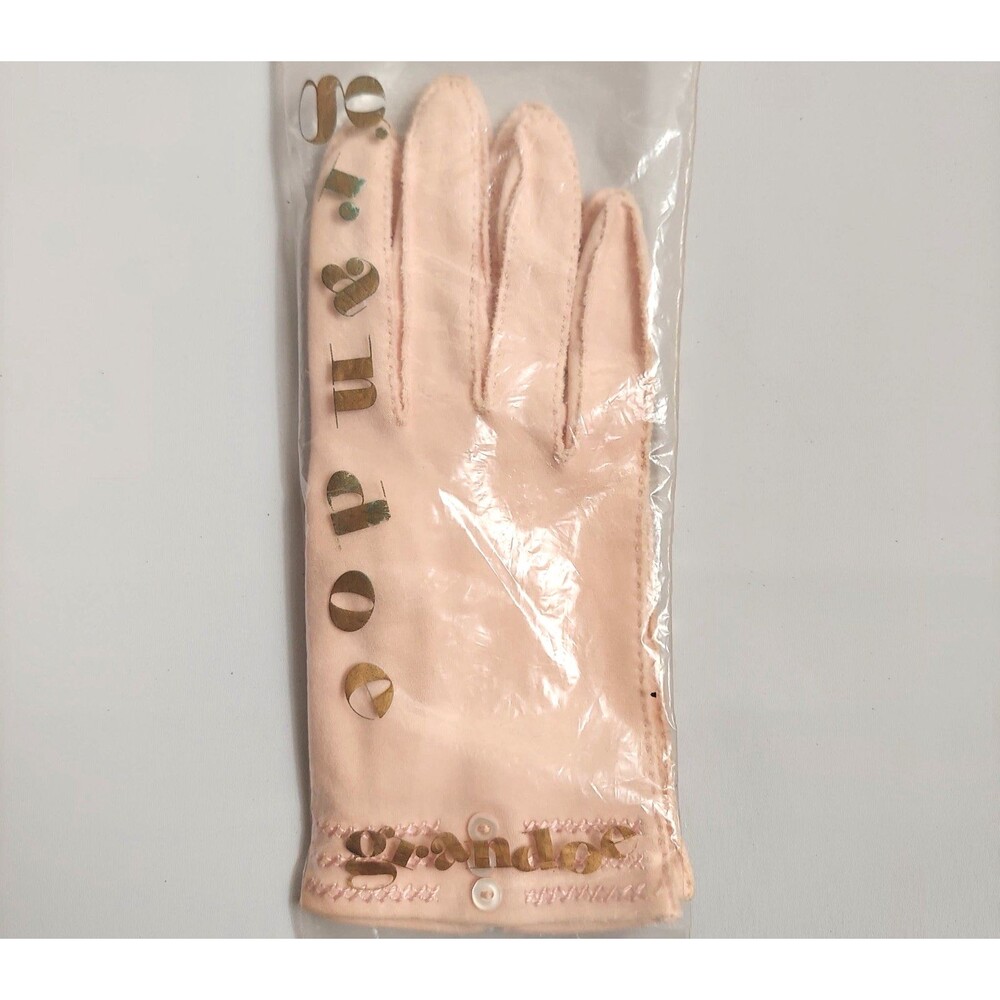 Vintage Grandoe Pale Pink Gloves Women's Size 7.5 Buttons with Original Package